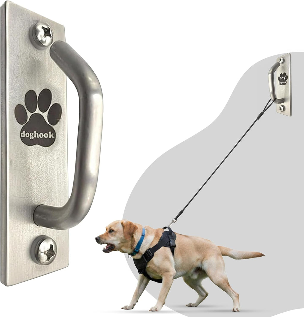 Canine Hitch- Secure Dog Leash Parking Mounted Indoor – Outdoor Wall Hook - Tie Out Stainless Steel Practical Lead Management for Home & Business, Slim Compact