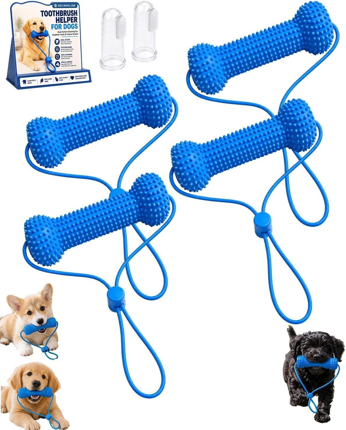 4PCS Dog Toothbrush Helper Pet Dental Brushing Toy Mouth Cleaning Brush