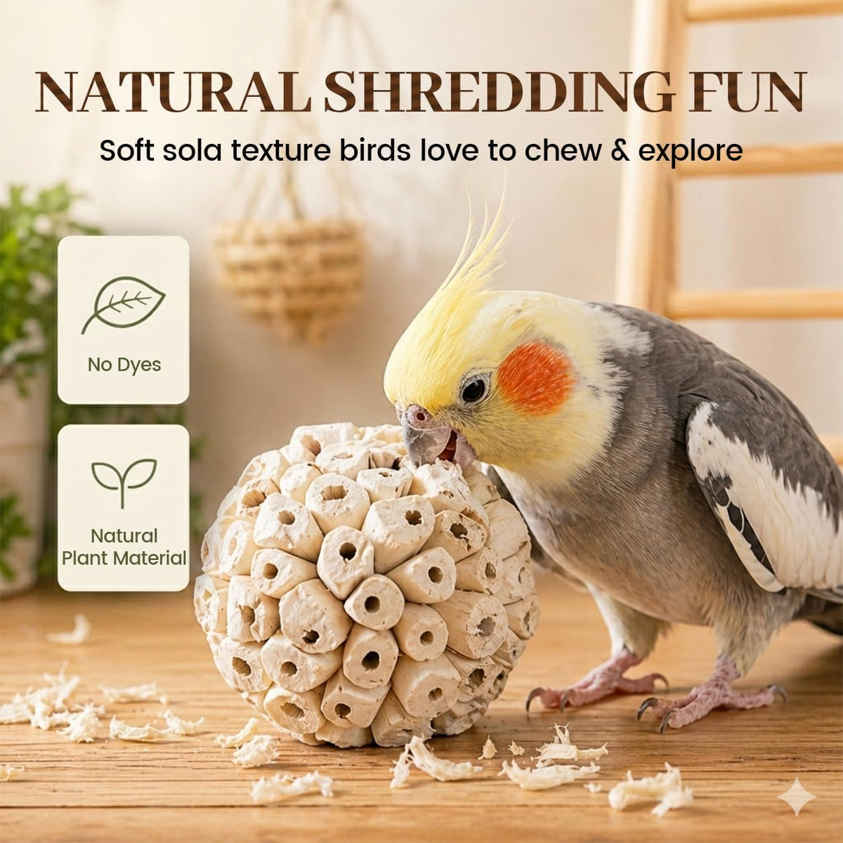 Bird Toys Sola Balls 2.36'' - 6PCS, Bird Foraging Toy, Soft Sola Atta Ball, Parrot Chew Shred Toy for Sharpening Claws and Beaks for Cockatiel, Parakeets, Conure, Love Birds, Budgie and Small Birds