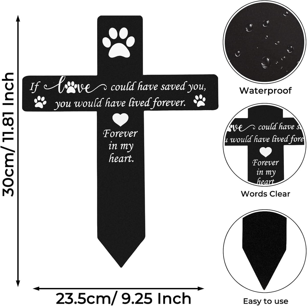 Pet Grave Marker Memorial Stake, Waterproof Metal Pet Loss Memorial Plaque, Outdoor Garden Cemetery Decor for Dog Cat, Black Sympathy Garden Stake