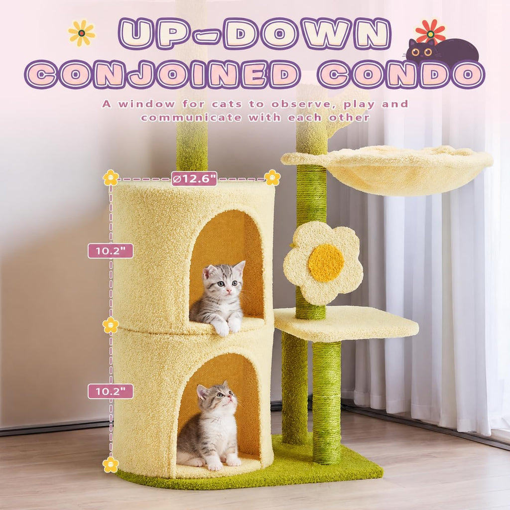Erinnyees 38.2-Inch Flower Cat Tree for Kittens & Small Cats, 2 Condos