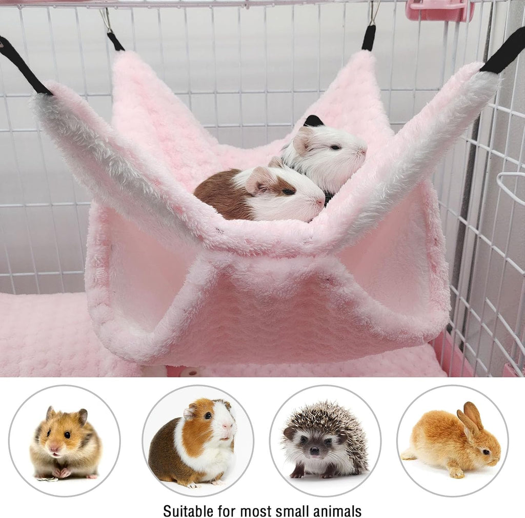 Yanmucy Double-Layer Fleece Rat Hammock House - Warm Soft Guinea Pig Hideout for Cage Accessories - Ferret Hamster Sleeping and Playing Hammock for Small Animals (Pink)