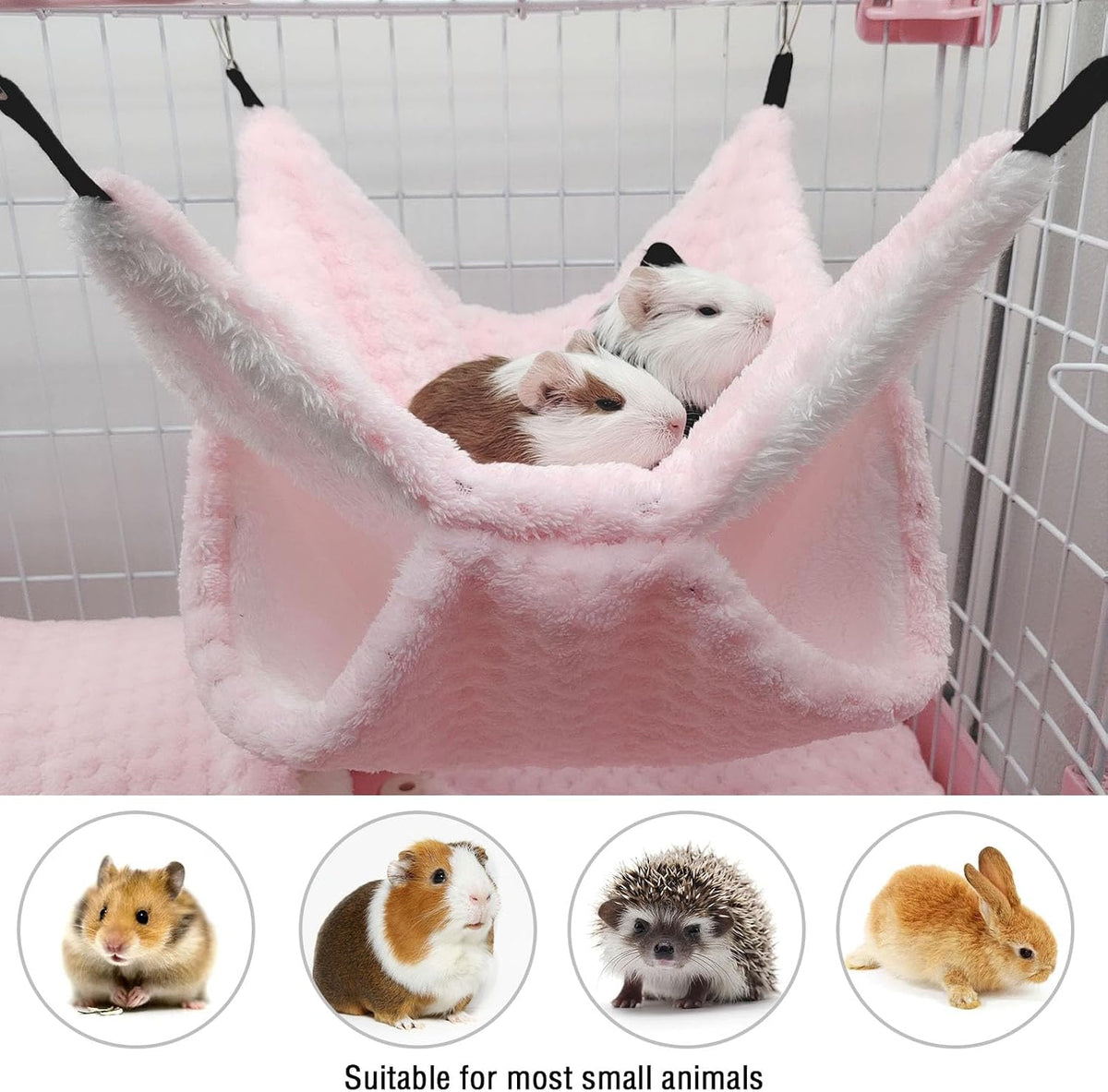 Yanmucy Double-Layer Fleece Rat Hammock House - Warm Soft Guinea Pig Hideout for Cage Accessories - Ferret Hamster Sleeping and Playing Hammock for Small Animals (Pink)