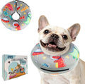 PAWCHIE Inflatable Dog Cone Collar Alternative, Soft Dog Cone for Medium to Large Dogs After Surgery, Adjustable Neck Recovery E-Collars Donut Collar with Cute Dinosaur Prints, Grey M