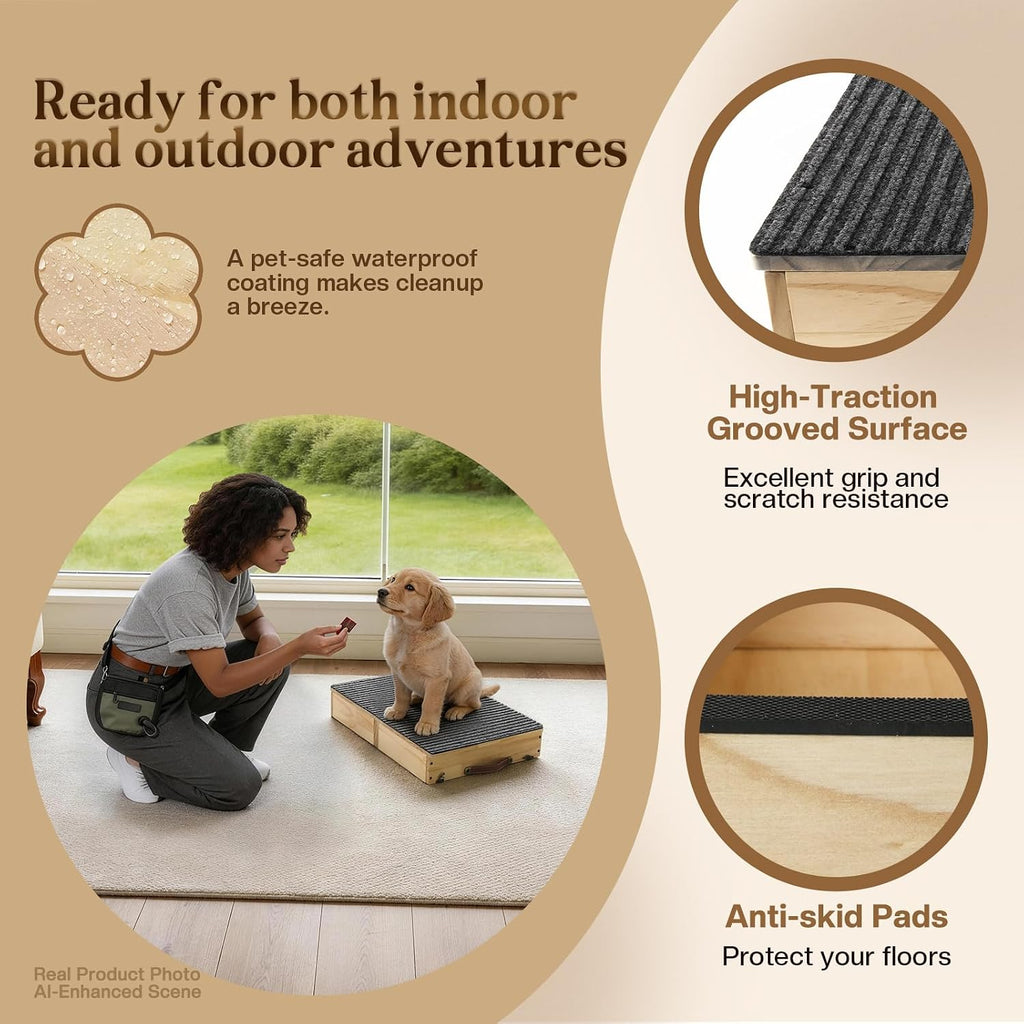 Solid Wood Dog Training Platform, Non-Skid Dog Place Board with Carpet Surface, Portable Dogs Agility Equipment, Connectble Dogs Training Floor Protection Trays for Behavior Basics, 24x16in