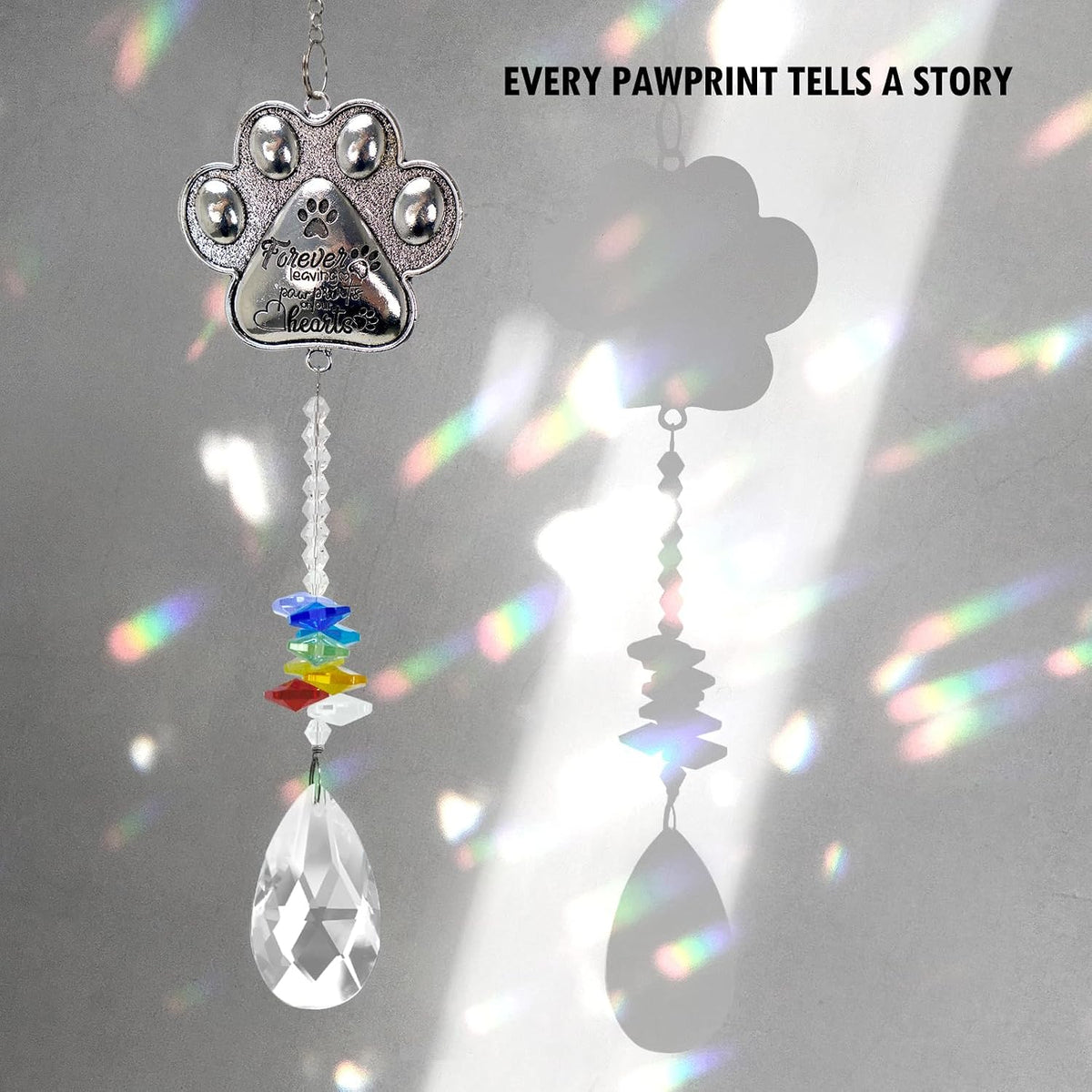 Pet Memorial Suncatcher - Loss of Pet Sympathy Gift for Dog and Cat Owners with Crystals, Indoor Window Suncatchers, Bereavement Gifts Dog Memorial (Colorful)