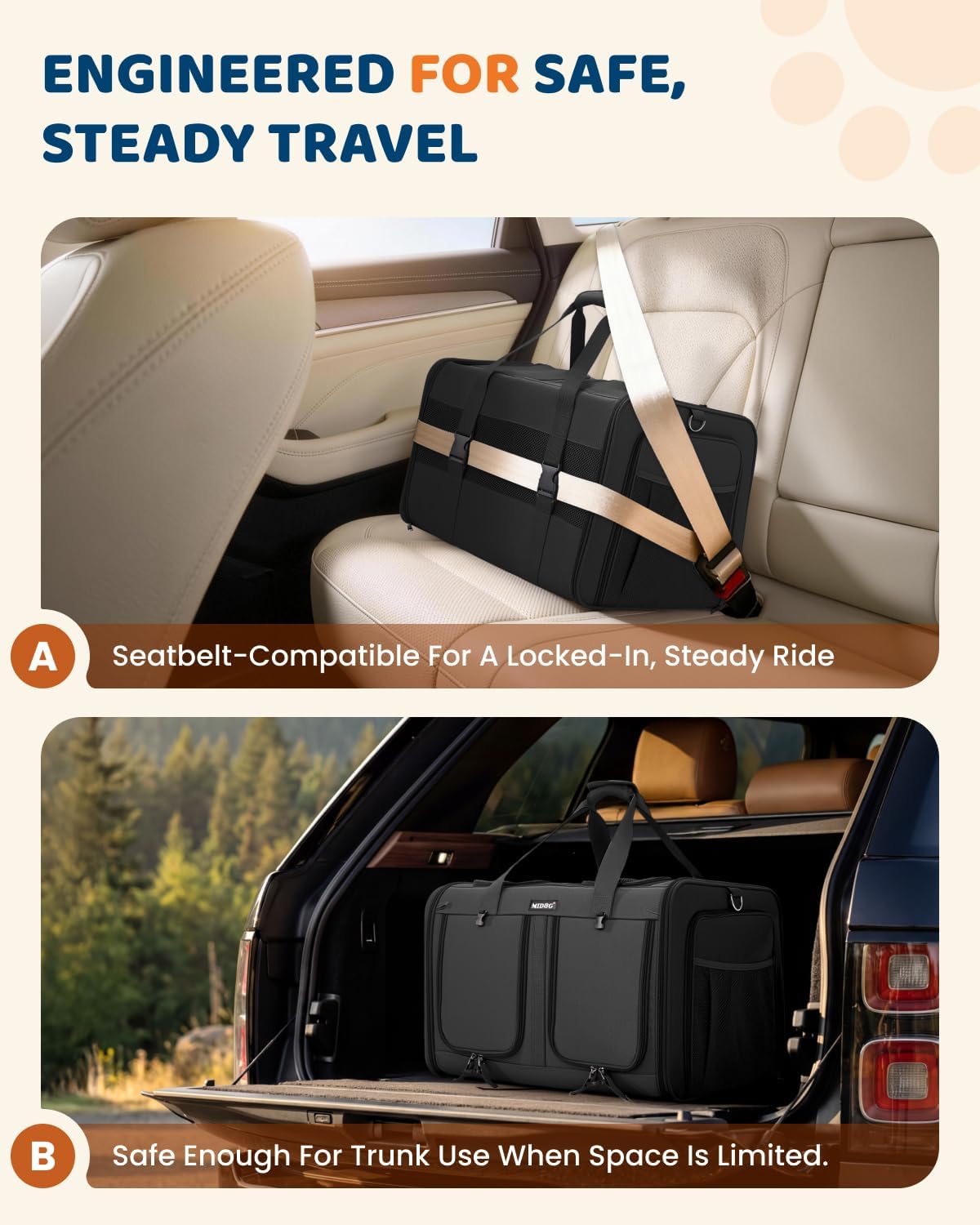 MIDOG Cat Carrier for 2 Cats, Expandable Double Carrier with Litter Box