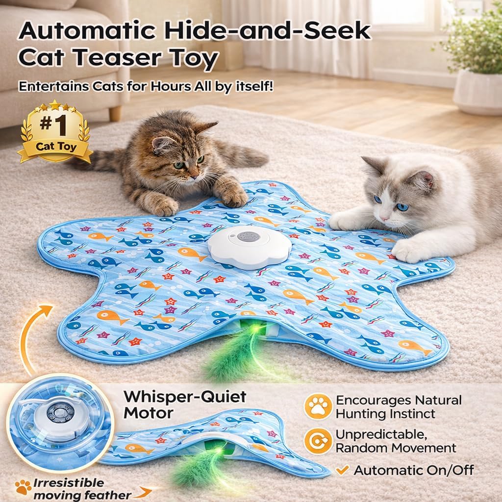 Interactive Cat Toys with Squeaker for Interactive Playing, Anxiety Relief Boredom Rechargeable Automatic Feathers Toys Touch Activated for Indoor Adult Cats and Kittens (Interactive Toys)