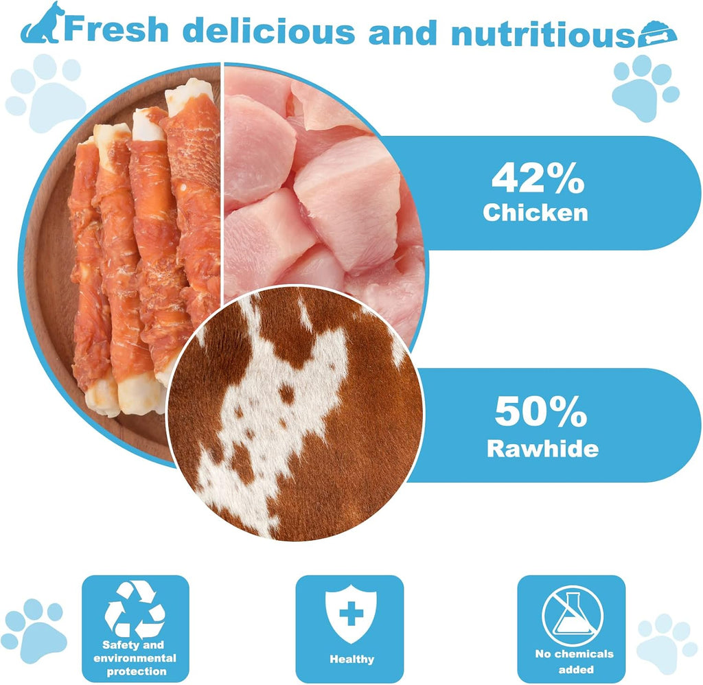 Chicken Wrapped Puffed Rawhide Rolls Dog Sticks Treats, 8 oz