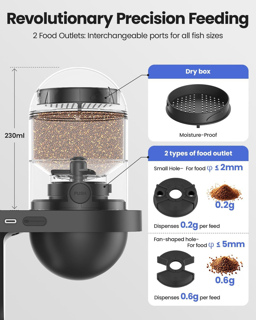 WiFi Automatic Fish Feeder for Aquarium, Auto Food Dispenser with Camera