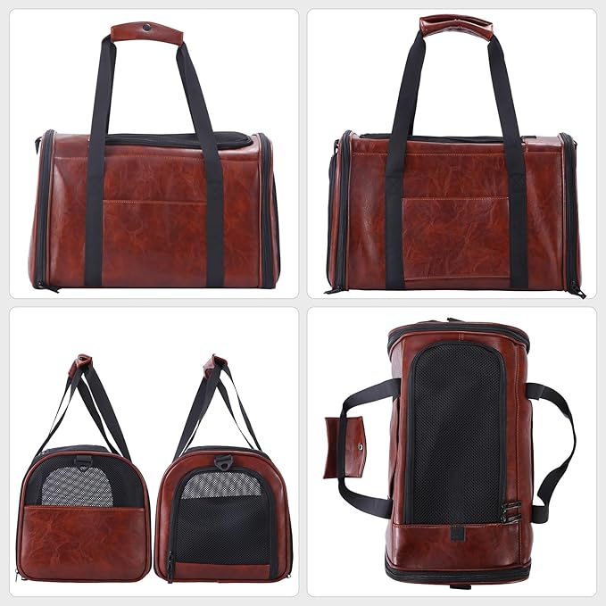 Fashion Leather Dog Carrier Cat Carrier Airline Approved Pet Carrier - Image 3