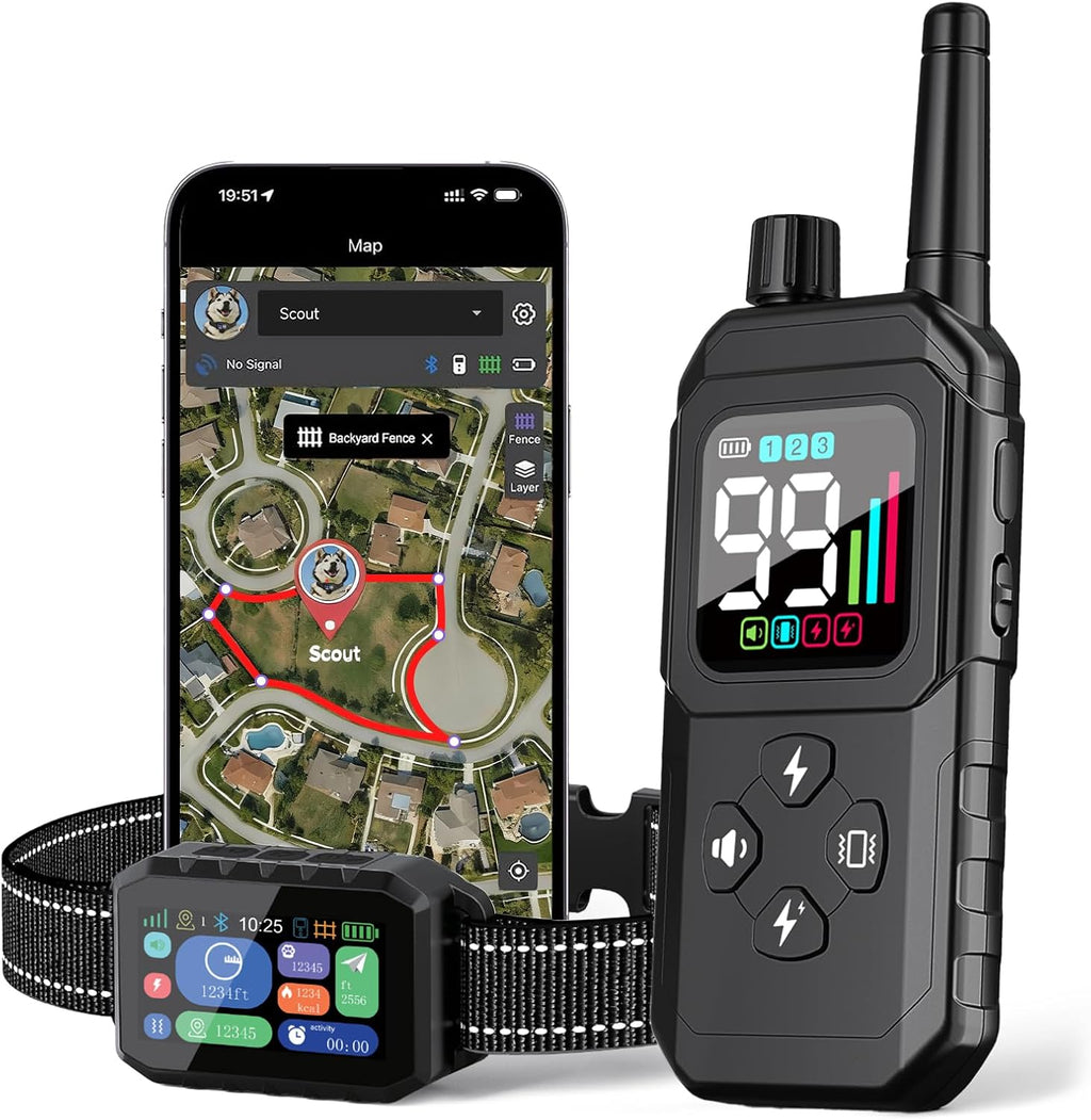 GPS Wireless Dog Fence - Free App Control, No Monthly Fee, Custom Polygon Boundary & Remote Training, Virtual Fence for Dogs 10-120 lbs, Black