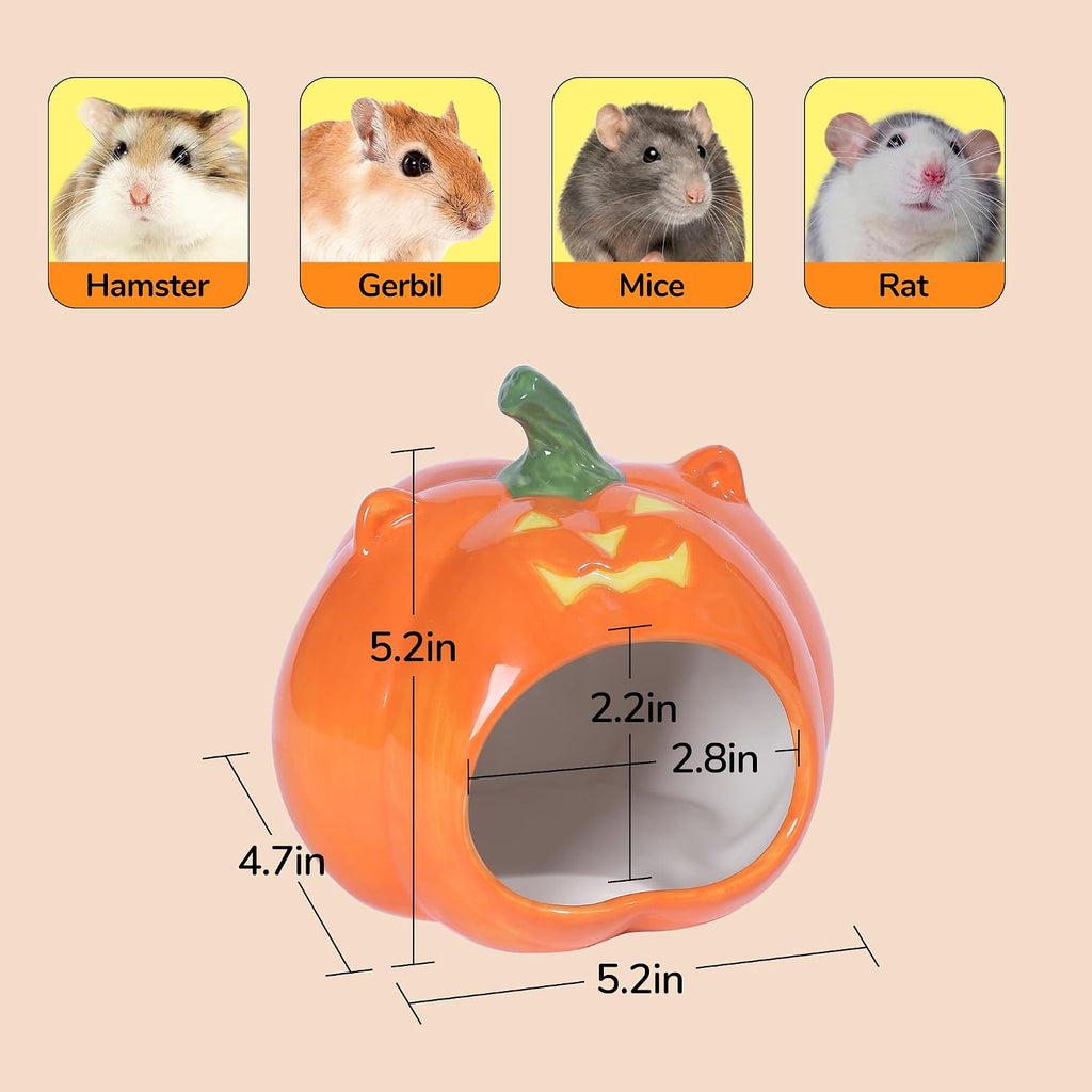 Halloween Pumpkin‑Shaped Ceramic Hamster Hideout, Small Pet House