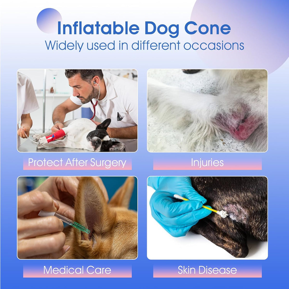 Inflatable Recovery Dog Collar -Lightweight Adjustable,Protective Donut Cone After Surgery for Wound Healing,Prevent from Biting or Scratching,Waterproof & Easy to Clean (Pink,L)