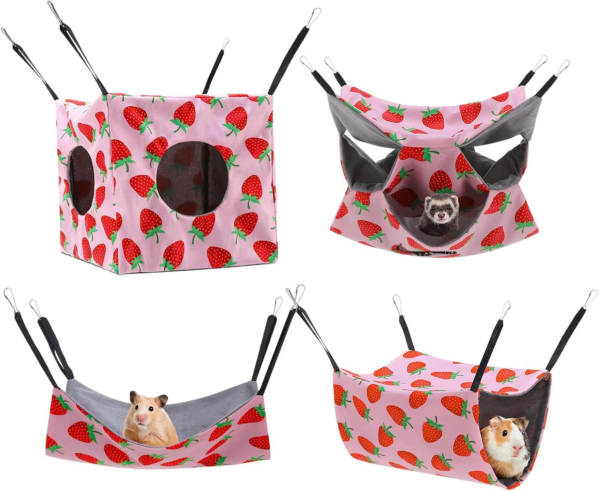 Hamster Hammock, 4 Pack Ferrets Guinea Rat Cage Accessories, Pink
