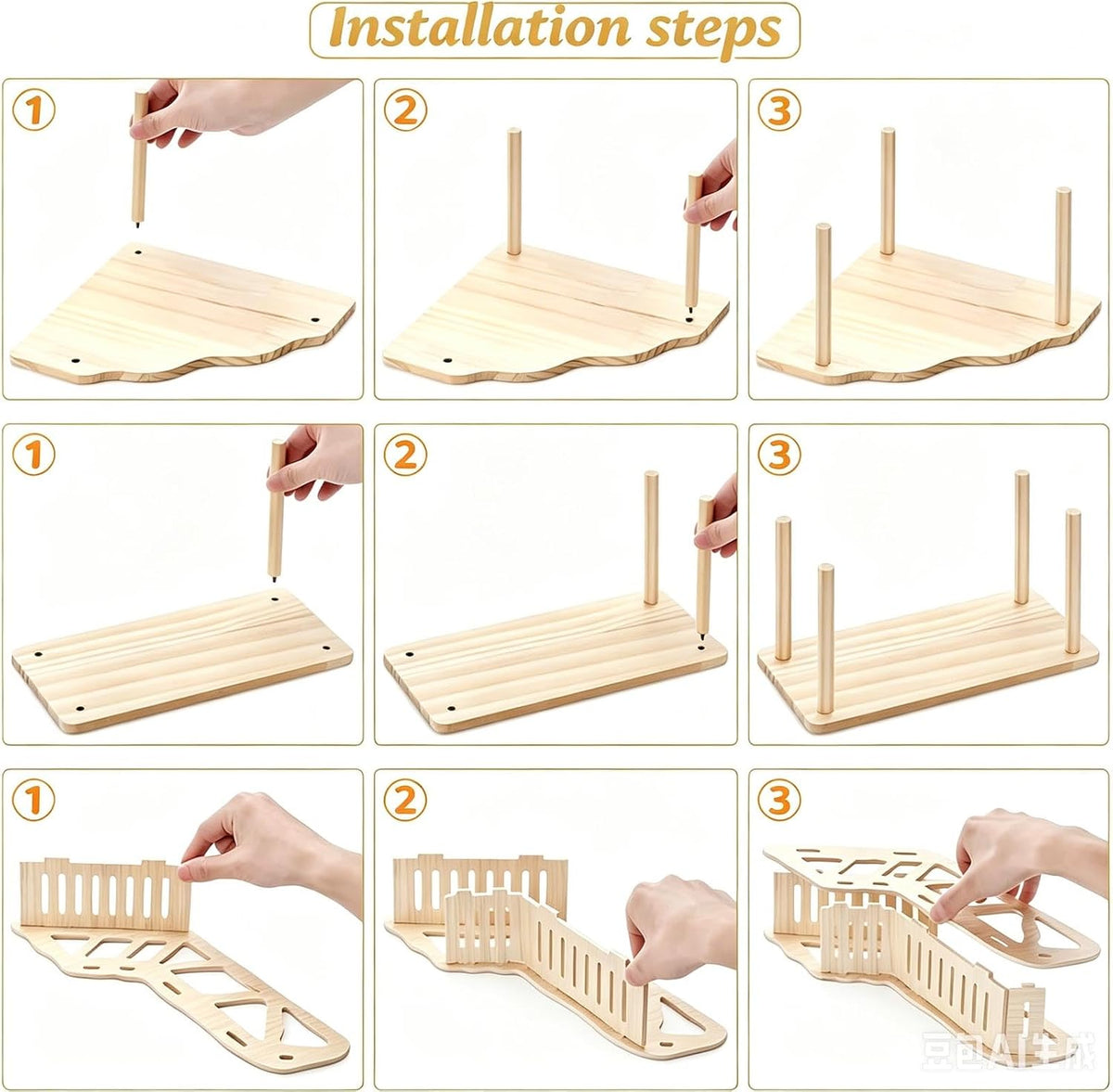 3-Piece Hamster Wooden Platform Play Set with Ladder Tunnel, Natural Wood Hamster Cage Accessories, Small Animal Climbing Stand Hideout for Dwarf Syrian Hamsters Gerbils Mice Rats