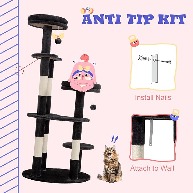 Allewie 55.5 in Cat Tree for Indoor Kitties/Soft Plush Perches/Multi-Level Cat - Image 8