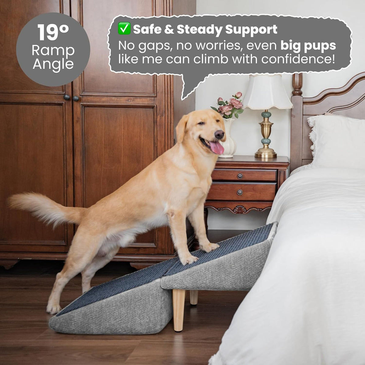 Dog Ramp Ottoman for Couch and Bed, Extra-Wide Platform with Storage