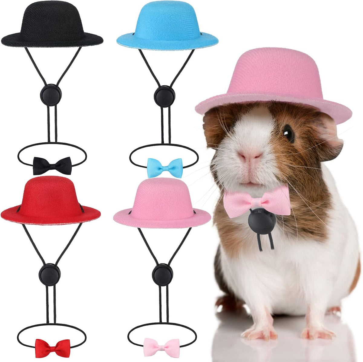 Xuniea 4 Sets 8 Pcs Guinea Pig Bow Ties Hats Costume for Hamster Ferret