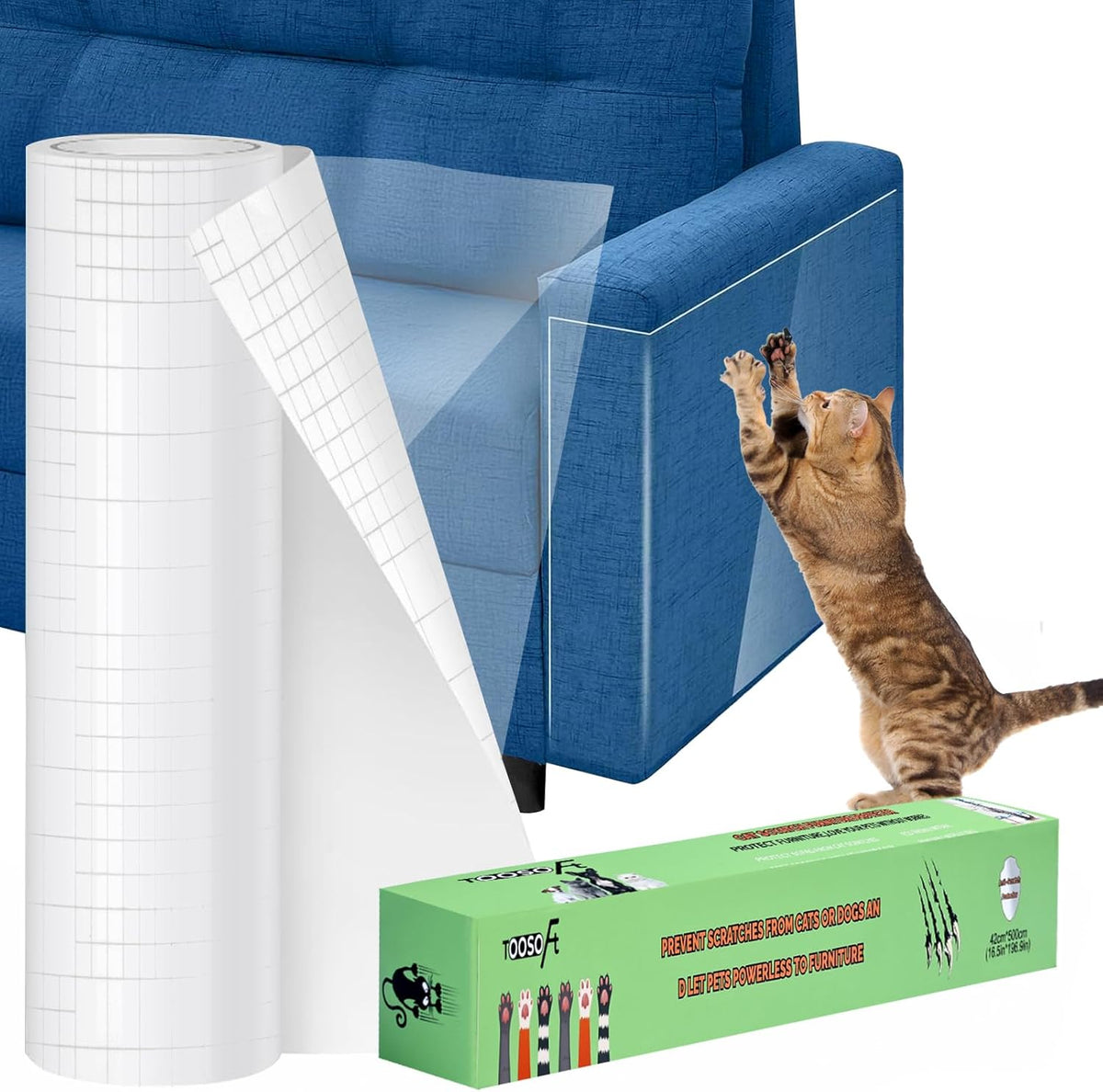TOOSOFt Anti Cat Scratch Furniture Protector Clear Vinyl 196.9"x16.5"