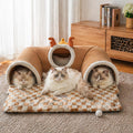Cat Tunnel Bed for Indoor Cats, Removable Cute Cat Tunnel for Small Large Cats with Plush Balls Toys, Peekaboo Pet Cave Play Tunnel for Kitten, Puppy, Rabbit(Brown,Medium)