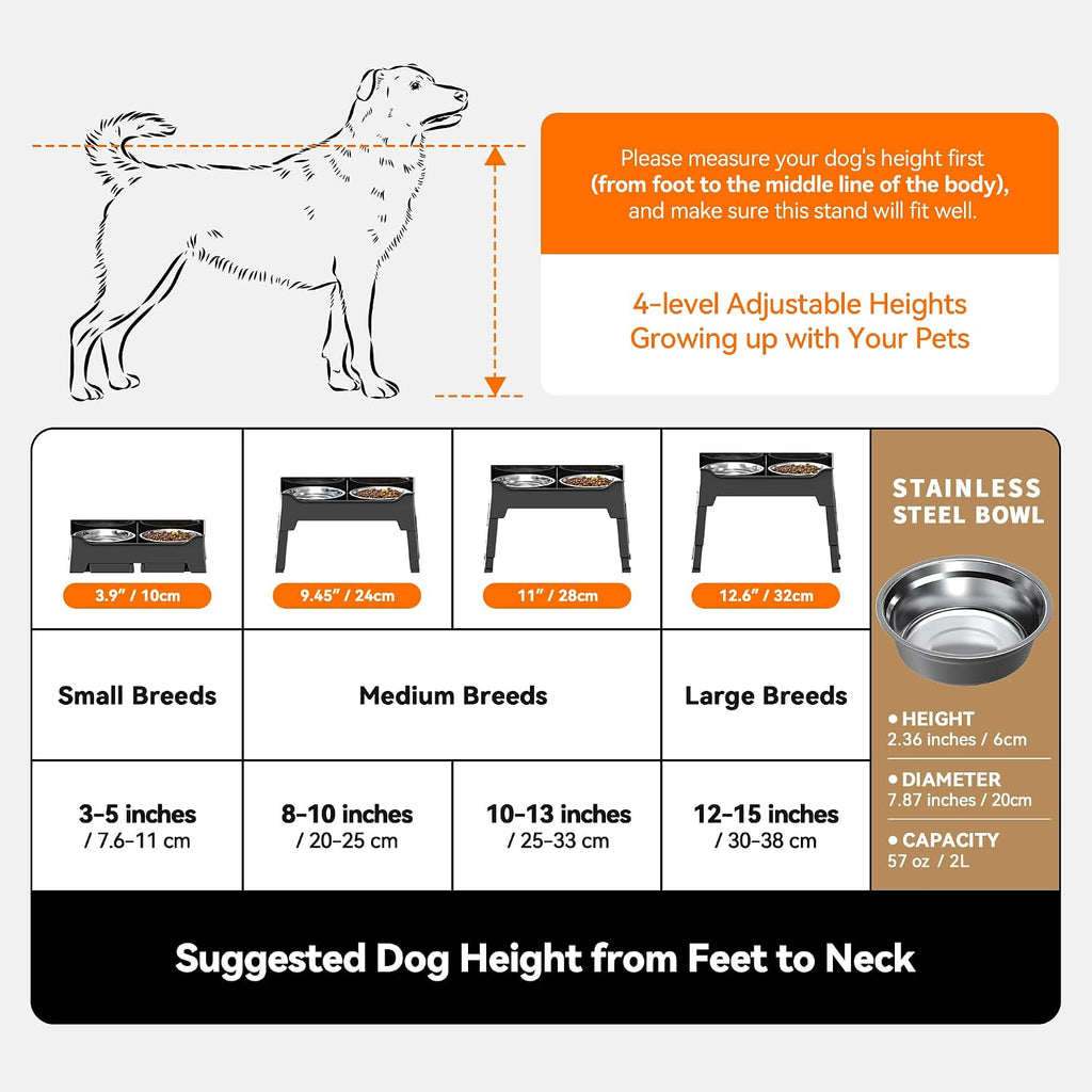 CZPET Elevated Dog Bowls, Splash Guard 4-Height Adjustable, Stainless Bowls