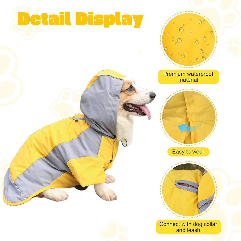 Dog Raincoat, Water Resistant, Adjustable, Cool Design (Yellow, X-Small)