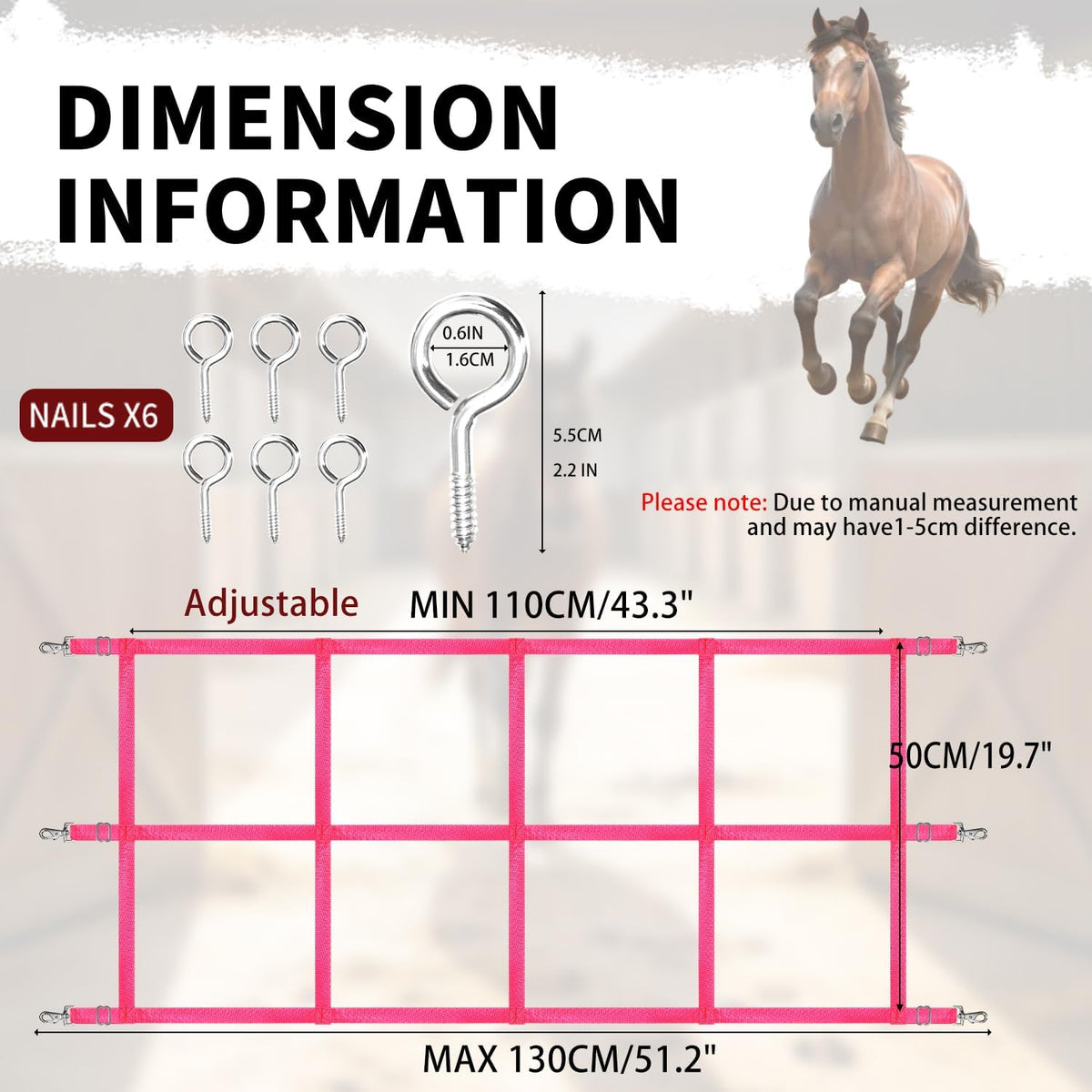 48" x 20" Stall Guards for Horses with Adjustable Straps and Hardware (Pink)