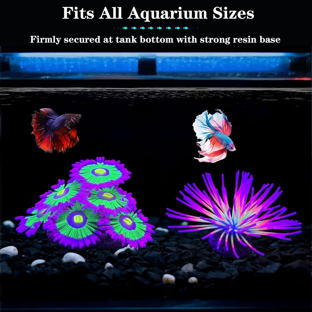 2pcs Silicone Glowing Effect Aquarium Fish Tank Decorations, Artificial Soft Anemone Coral Plants Ornaments for Aquarium Decor Landscape, Glow in Dark Fish Tank Accessories Decorations(Pink)