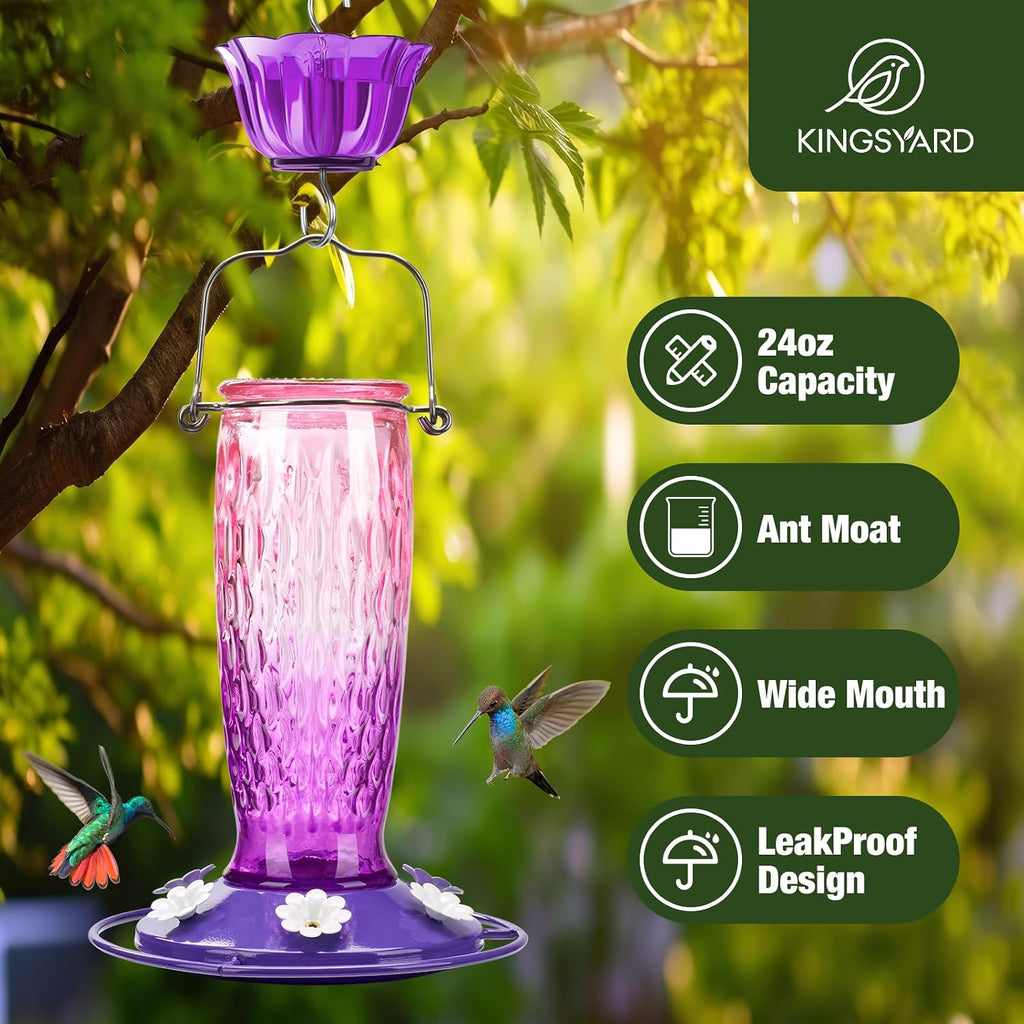 Kingsyard Glass Hummingbird Feeder for Outdoors with Ant Moat