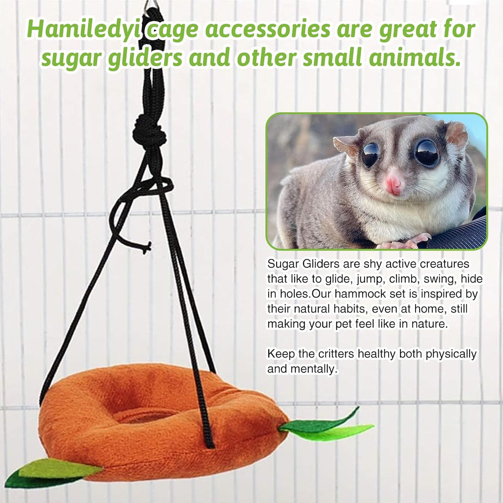 Hamiledyi 5PCS Hamster Hammock Sugar Glider Hammock Set Sugar Glider Cage Accessories Toys Small Animals Hanging Bed Hideout Tunnel Swing Rodent Iqammocking for Small Hamster Rat Gerbil