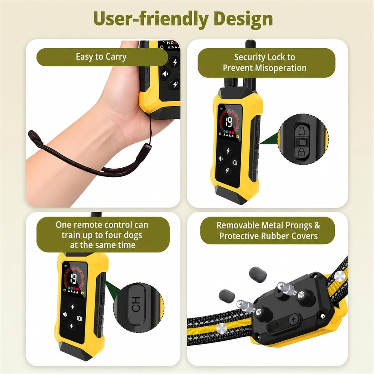 4 Shock Collar with Light(5-150lbs) - Waterproof Remote Dog Training Collar