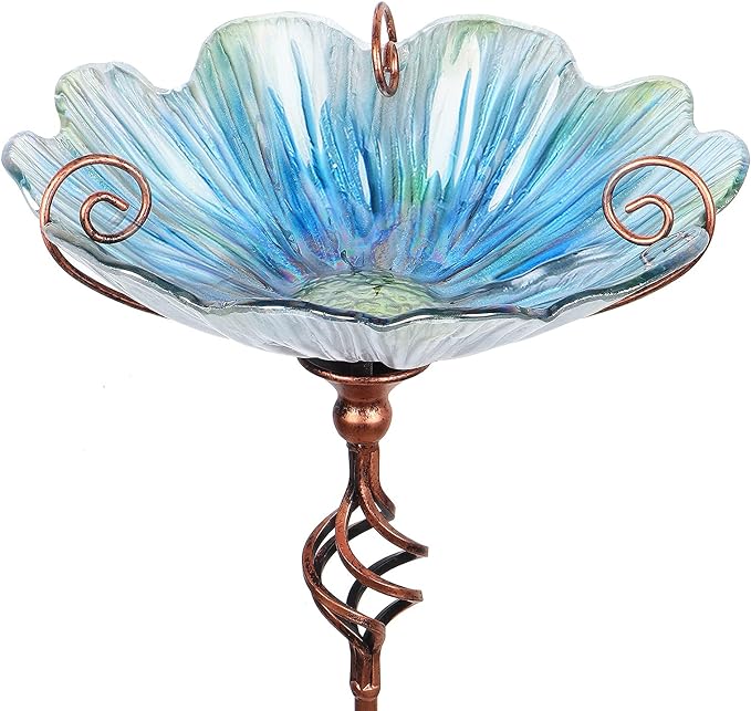 MUMTOP 31 Inch Height Glass Birdbath Birdfeeder by MUMTOP