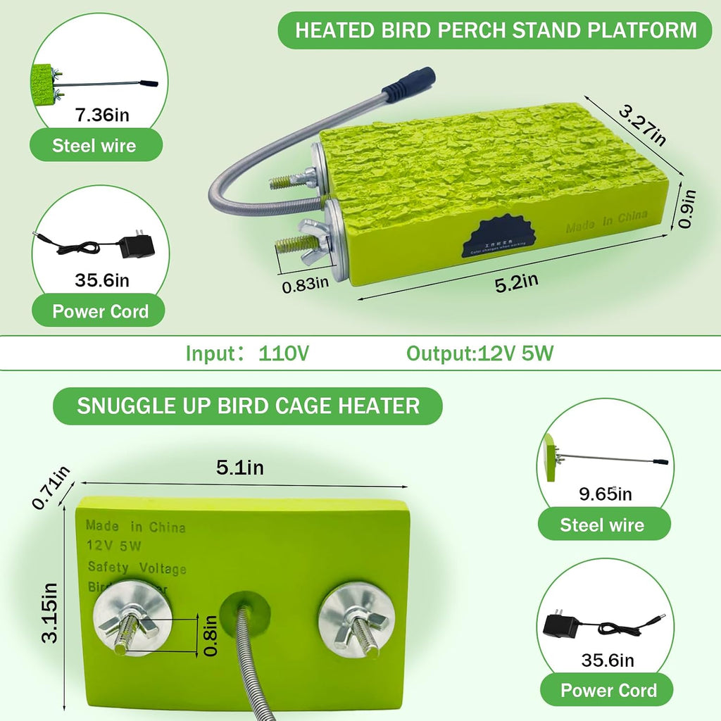 Bird Cage Heater Warmer Heated Bird Perch 2PCS Constant Temperature 12V 5W