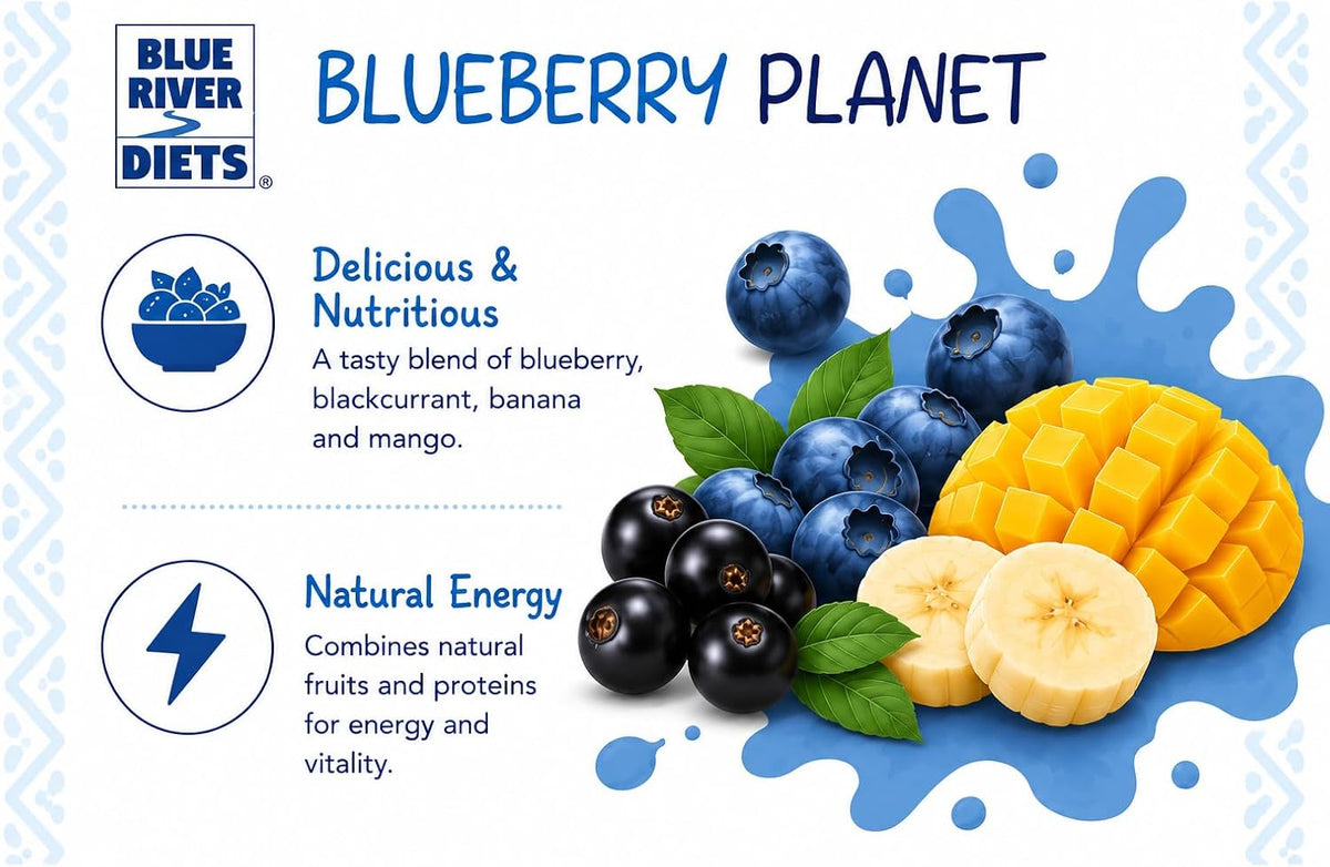 Blue River Diets Complete Crested Gecko Food for Crested Geckos | All-Natural Gecko Food Made in the UK | 2.10oz | 60g Blueberry Planet | 69% Real Fruit