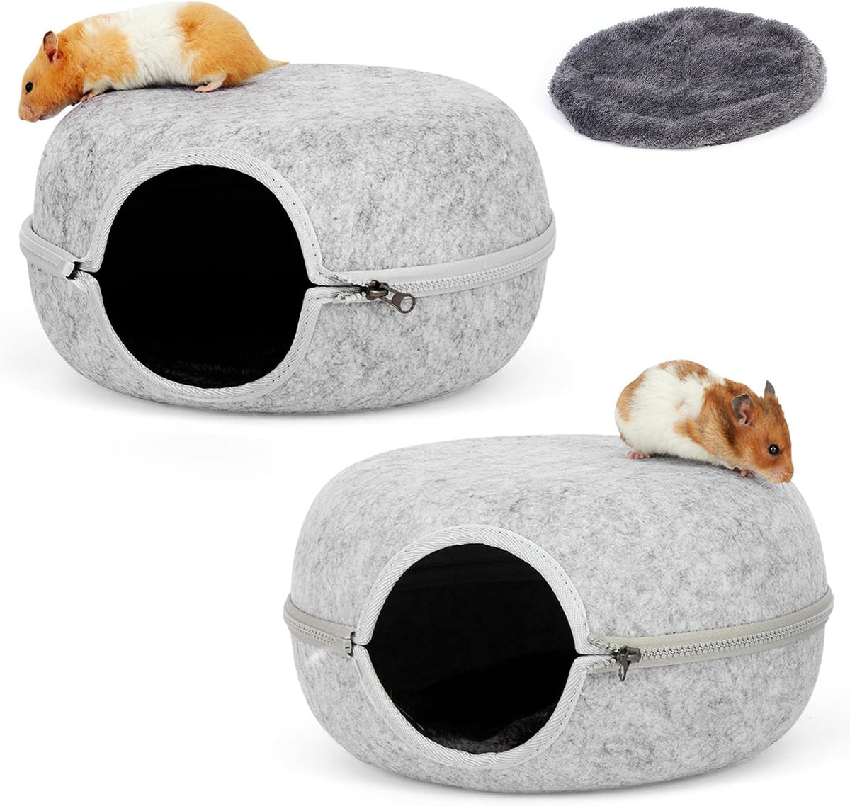Guinea Pig Hideout, Double Function Guinea Pig Bed with Soft Cushions, Small Animal Cage Accessories for Guinea Pigs, Hamsters, Hedgehogs, and Ferrets (Dark Grey & Light Grey)
