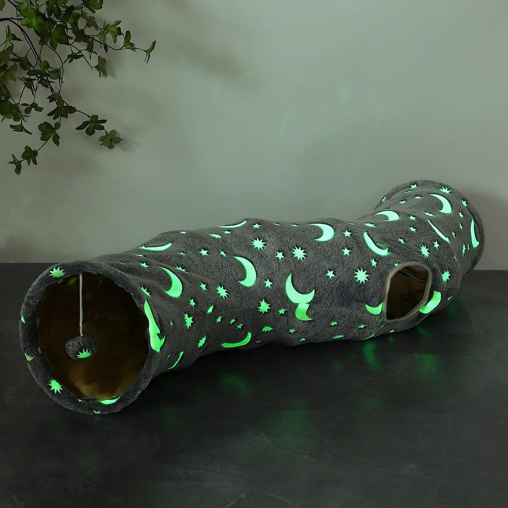 S-Shape Cat Tunnel Glow in the Dark, Grey Moon Star Pattern