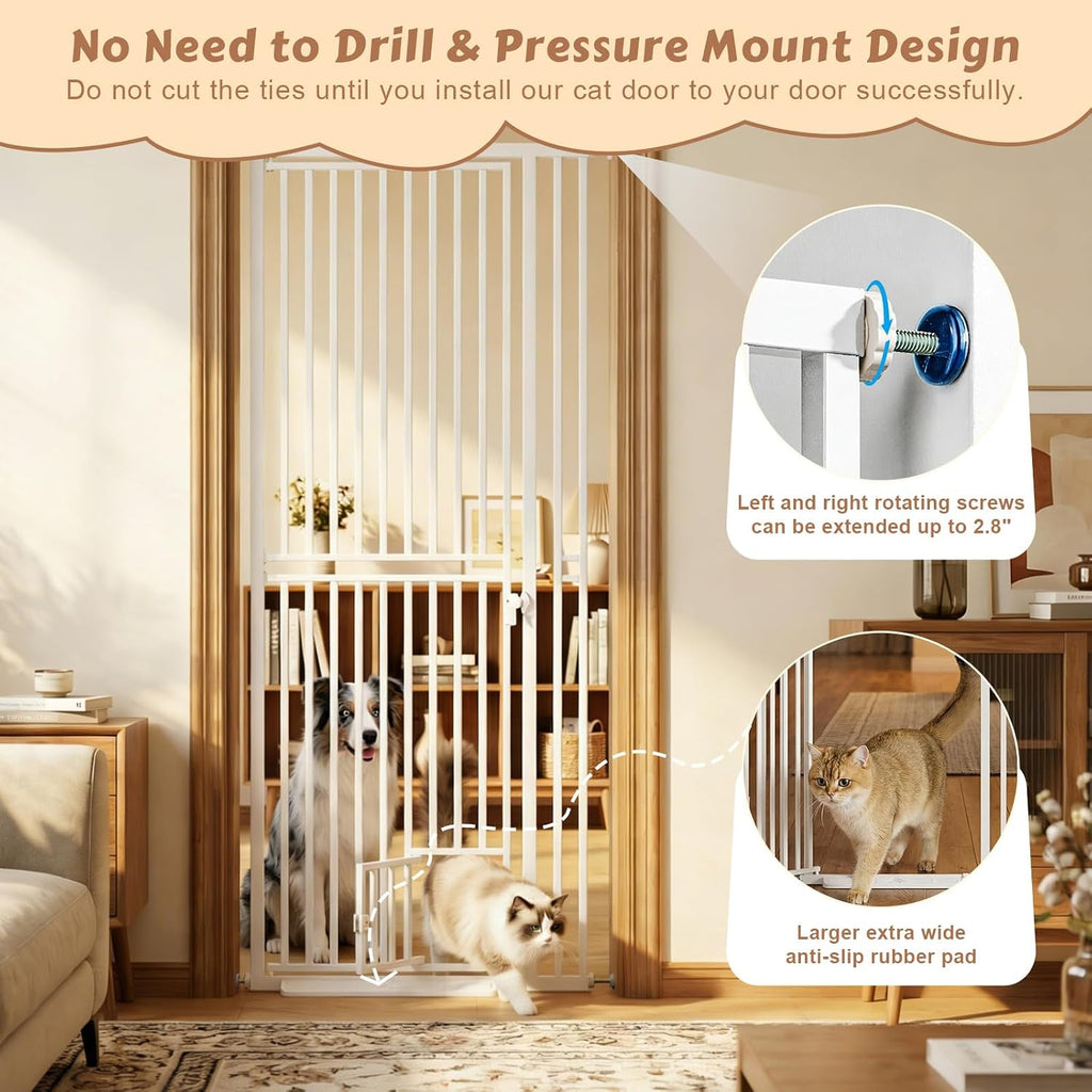78.7" Extra Tall Pet Gate with Cat Door 27.5"-37.4" Wide Cat Gate