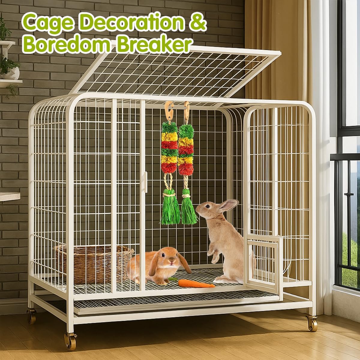 Abizoo Bunny Hanging Toy, Rabbit Cage Decoration for Small Animals Cage