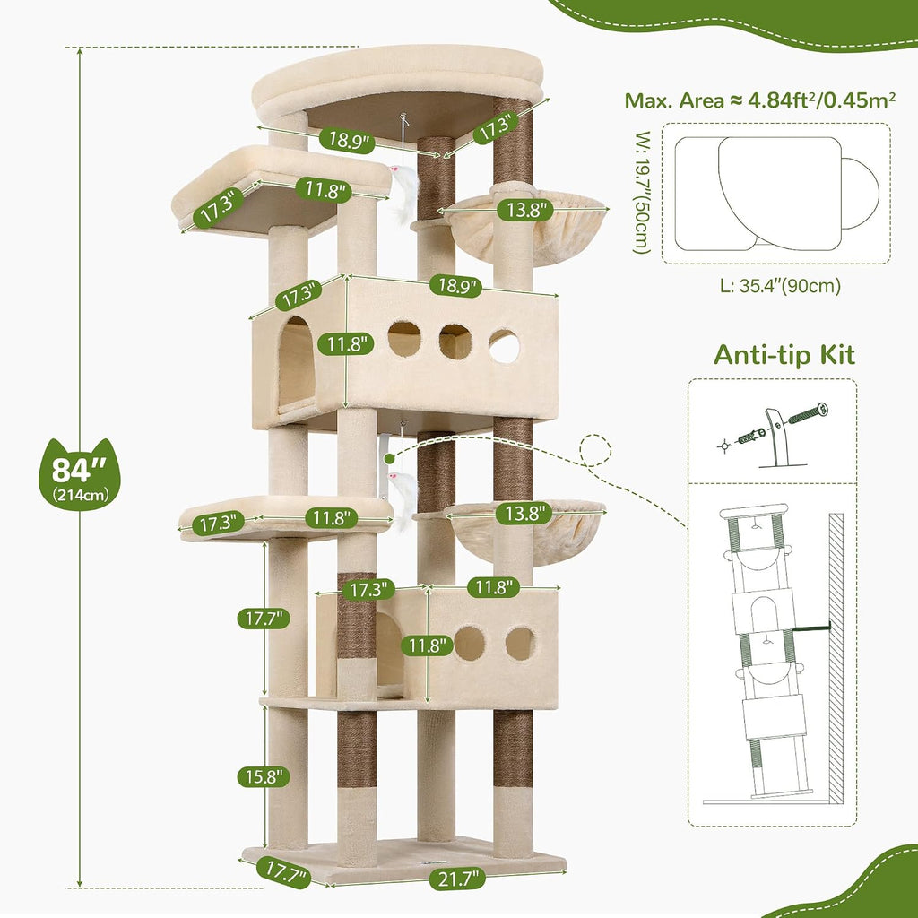 Globlazer 84in Tall Multi-Level Cat Tree Tower for Indoor Cats Large Adult