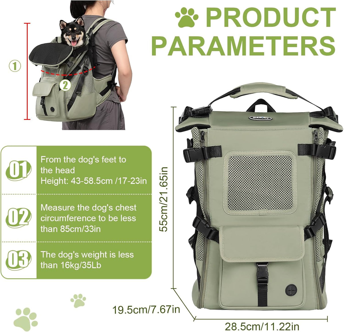 Wakytu Dog Backpack Carrier for Small Dogs,Pet Carrier for Travel & Hiking