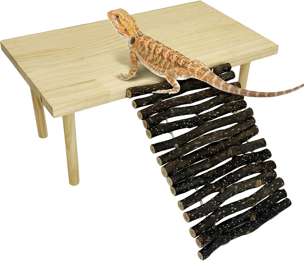 VCEPJH Wooden Bearded Dragon Basking Platform with Climbing Ramp, L