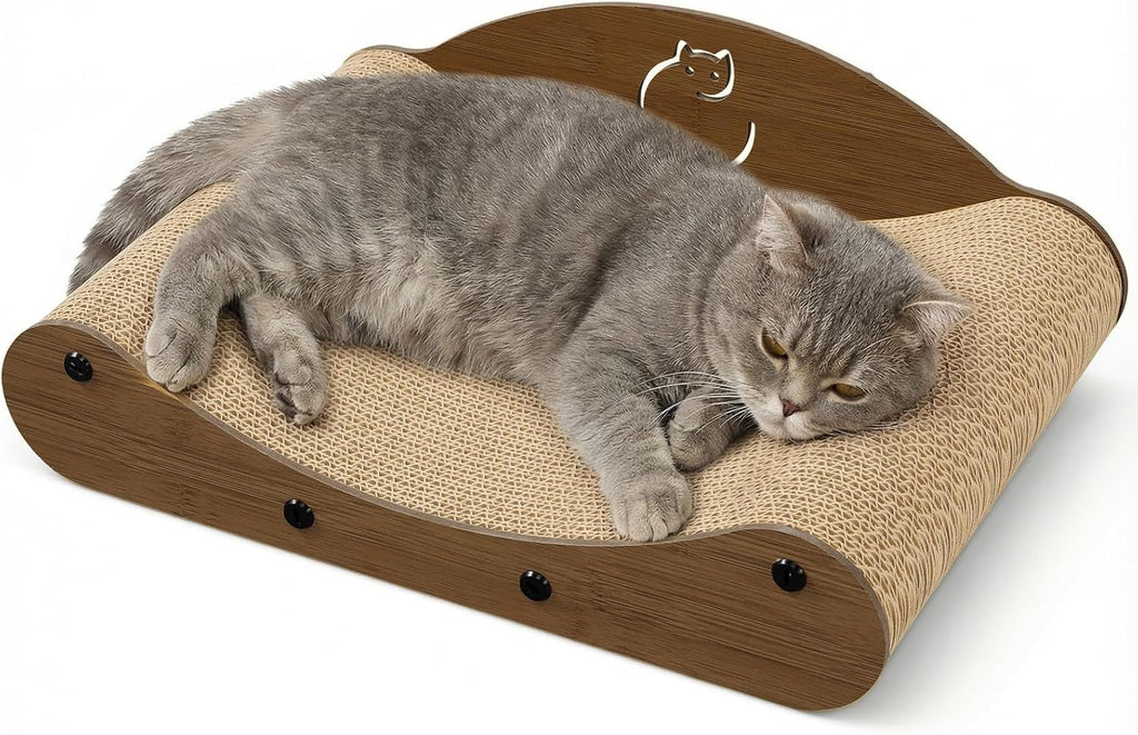 Gimars 17" Cat Scratcher Bed, Sofa Cardboard Cat Scratcher & Curved Lounge Chair, Cat Scratching Pad with Wooden Frame, Furniture Protector, Cat Scratchers for Indoor Cats