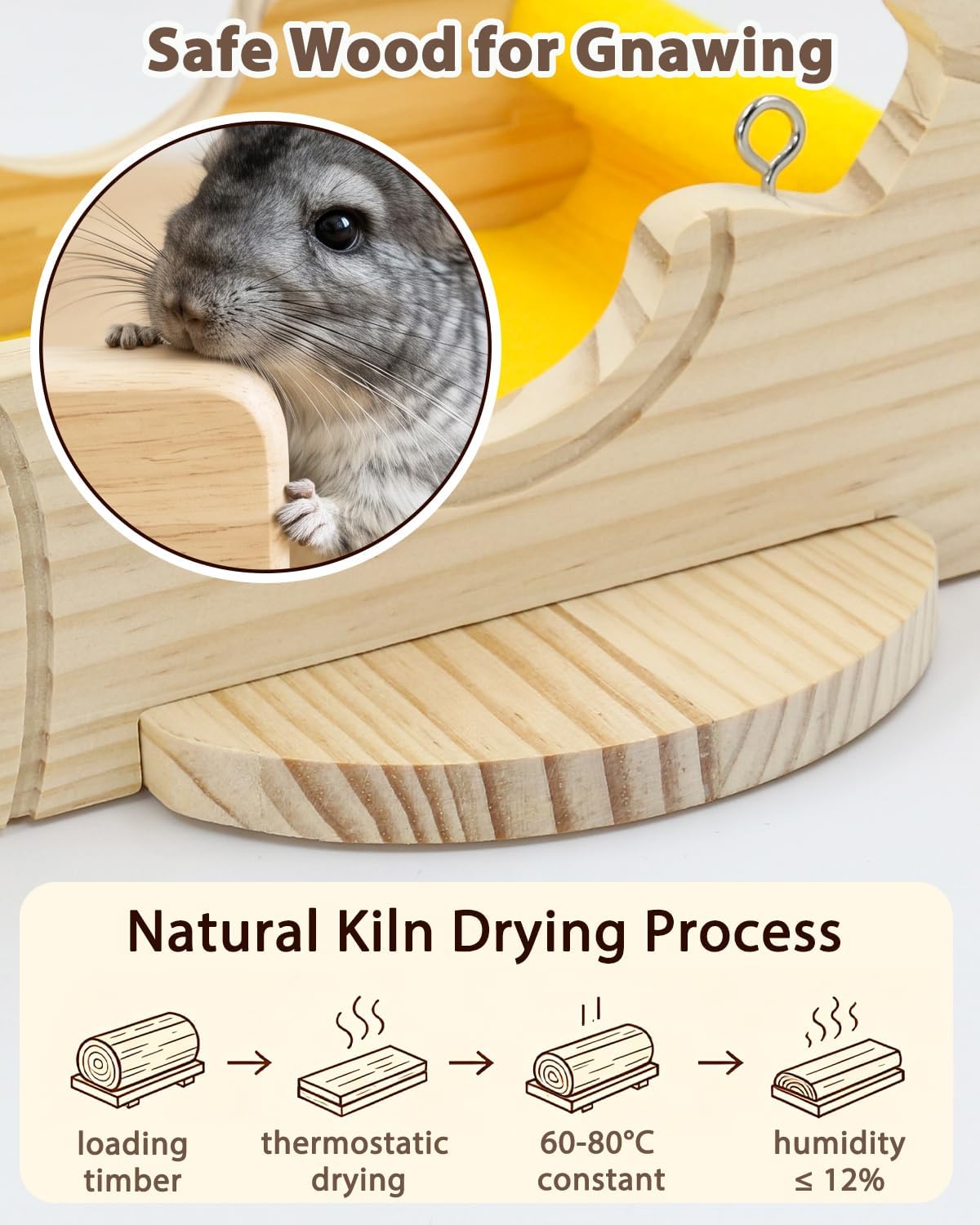 Wood Chinchilla Hammock with Felt Base Absorbs Paw Pressure