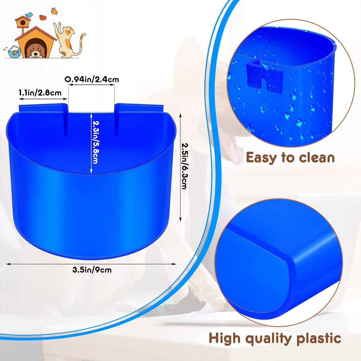 Suclain 30 Pack Blue Cage Feeders Birds Cage Cups Plastic Hanging Feeding