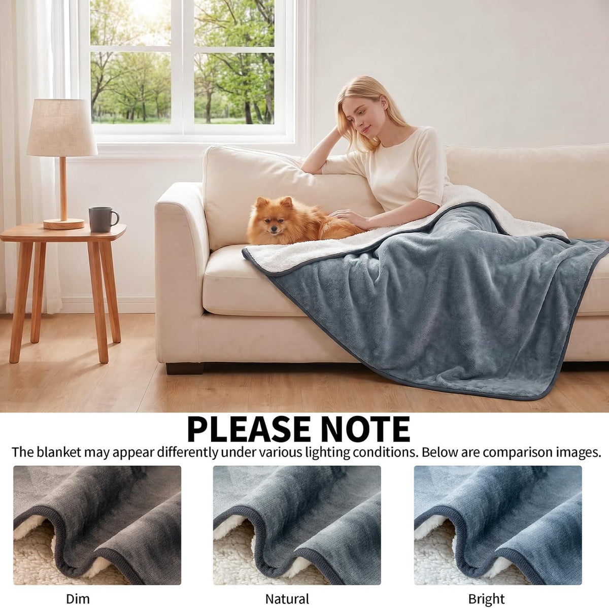 Sunheir Waterproof Blanket for Bed Queen Size, Reversible Soft Sherpa Fleece Dog Pet Blankets, Leakproof Spill-Proof Love Blanket for Furniture & Sofa Protector, Camping, Travel, 90"x86", Grey