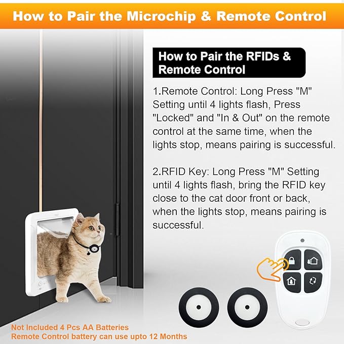 Smart Cat Door with 3 Collar Sensor, RFID Cat Door Collar Activated with Remote - Image 2