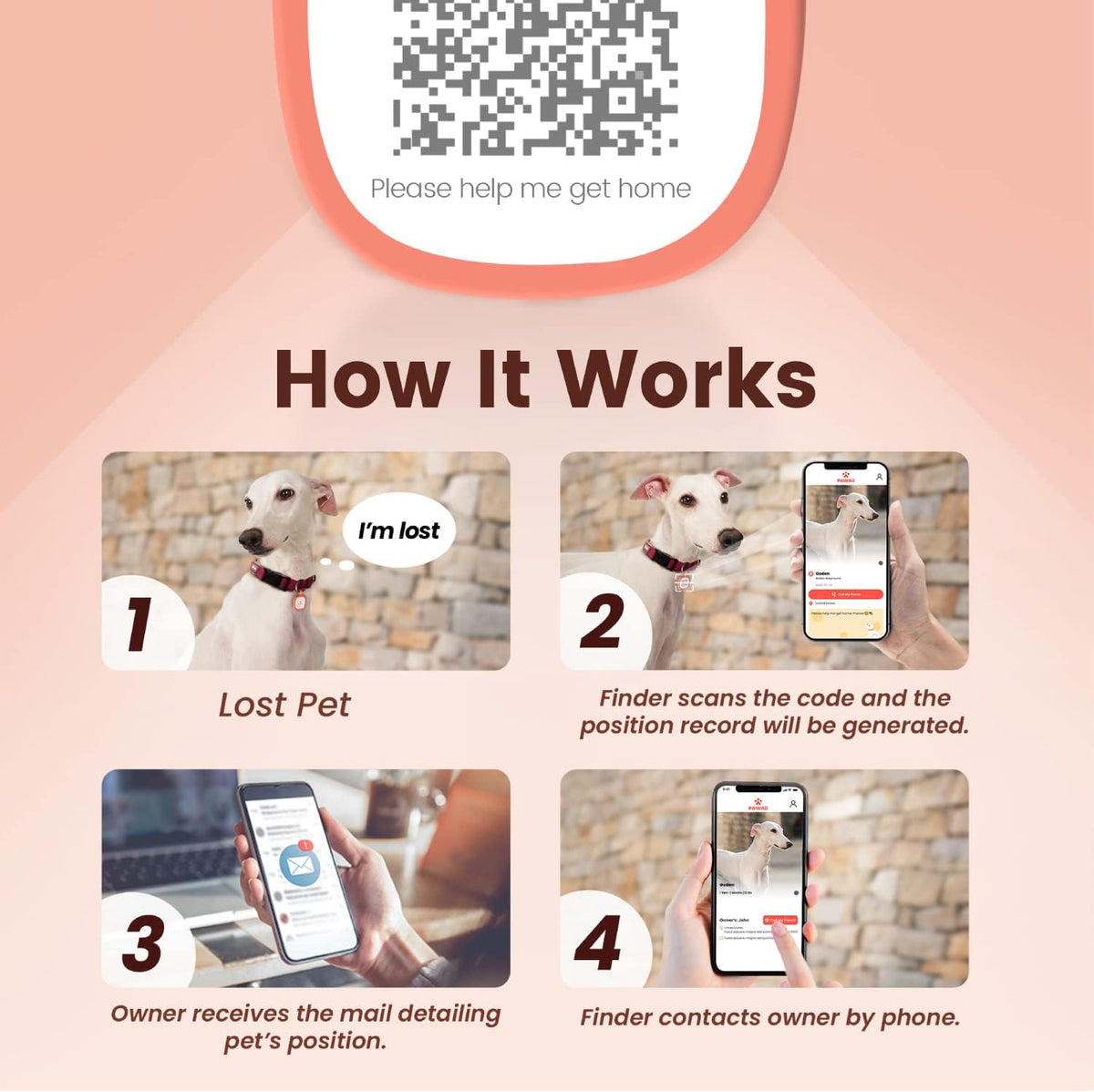 Pawaii Dog ID Tag, Silent Silicone QR Code Tag, Scan Alerts, No App, 1 Pack