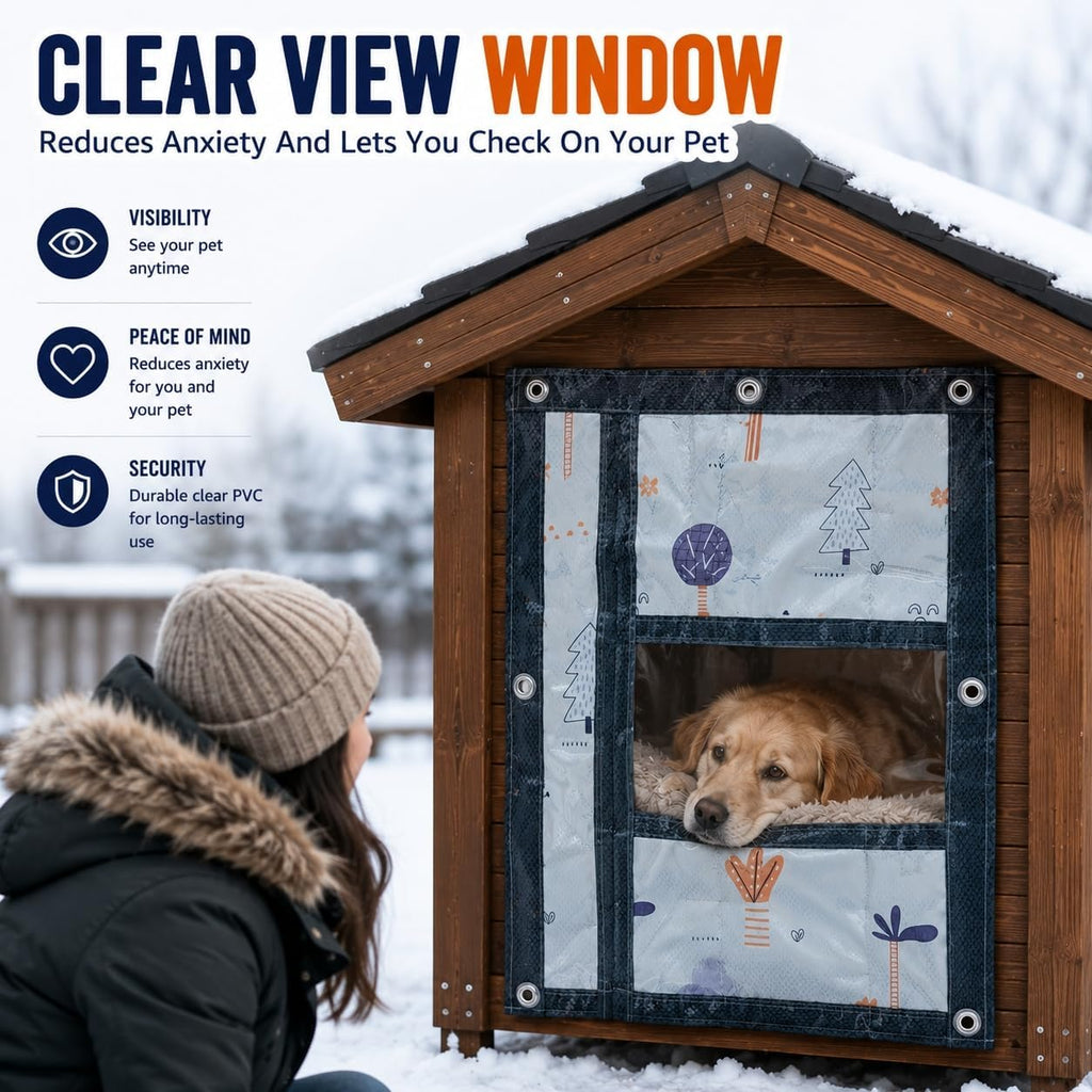 Dog Door Flap, Insulated Windproof Magnetic Replacement Pet Door Cover with Clear Window & Weighted Bottom Bar,for Dog Houses, Cat Houses, and Other Pet Shelters,2 Sizes (23.6 * 27.6)