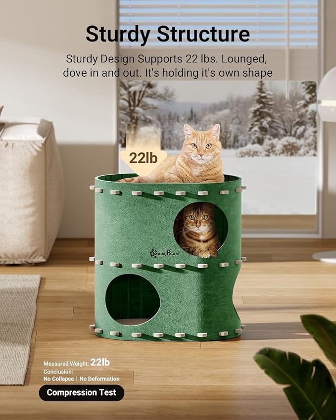 DownyPaws Cat House for Indoor Cats, 2-Storey Foldable Cat Bed Cave, Felt Cats - Image 5